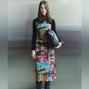 Vintage Y2K “Cache Cache” Hooded Maxi Mesh Dress with Graphic Print